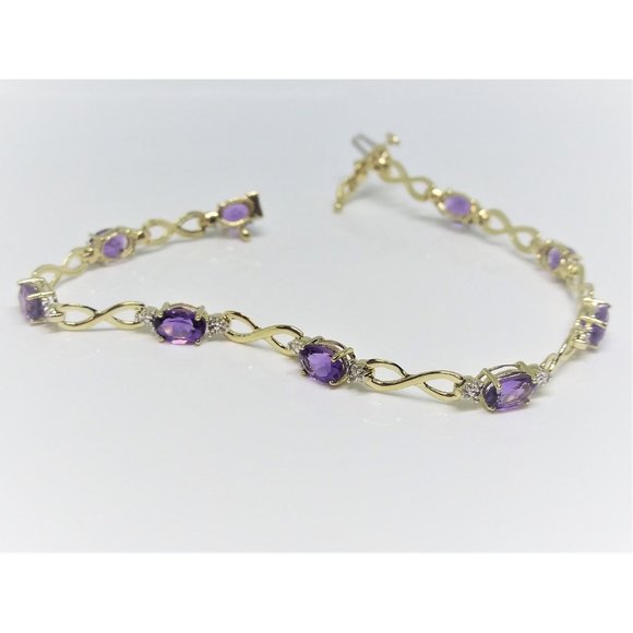10k Yellow Gold Natural Amethyst Link Bracelet - Picture 2 of 4
